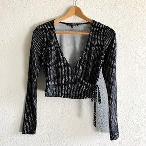 One clothing Polka Dot Wrap Long Sleeve Crop Top